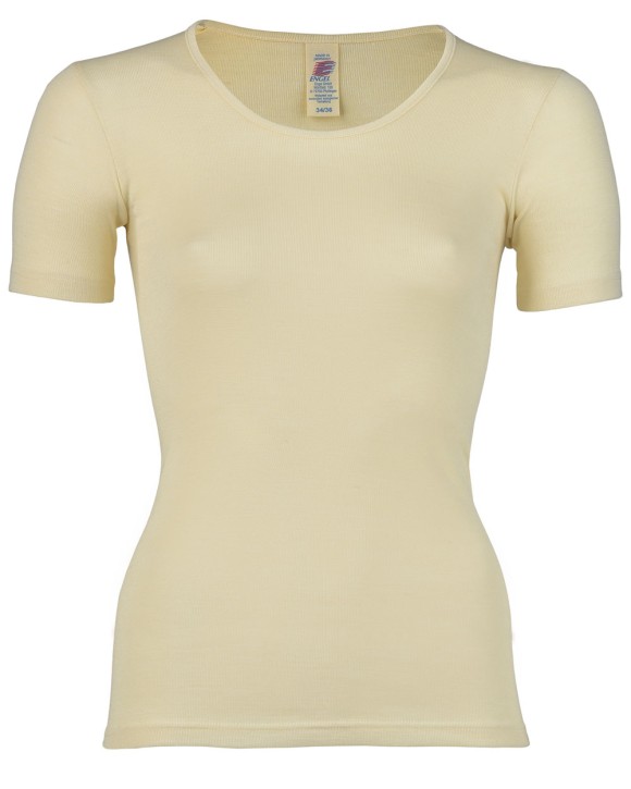 Damen shirt kurzarm Wolle Seide natur 34/36
