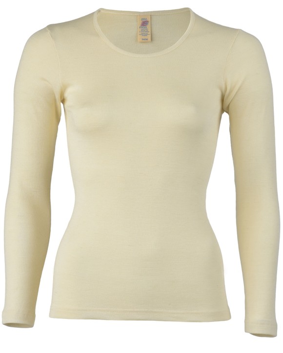 Langarm Damen Unterhemd shirt Wolle Seide natur