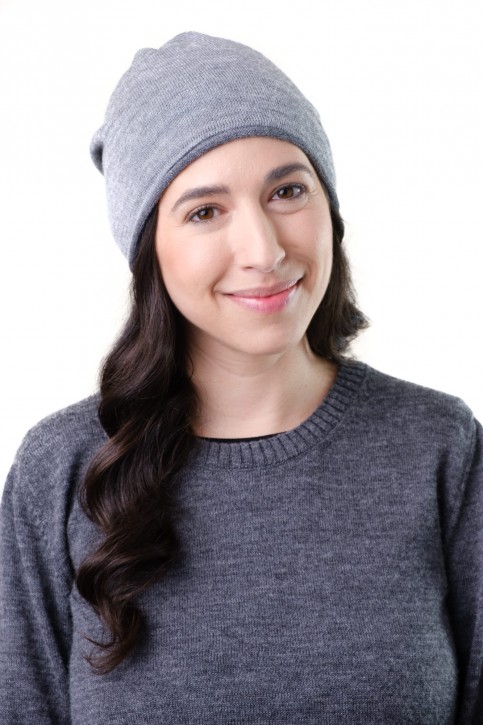 Alpaka Mütze mit Rollrand 12 grau meliert