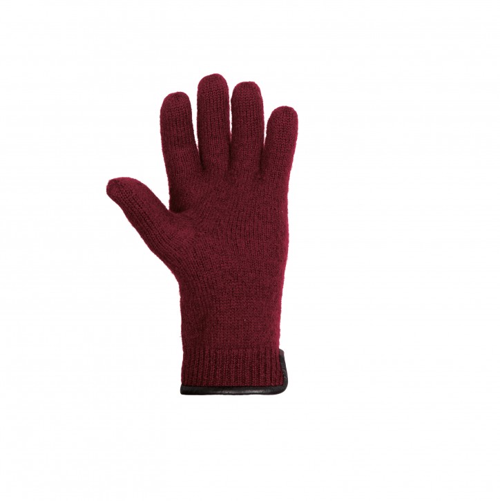Erwachsenen Finger Handschuhe mit Lederbesatz burgundy