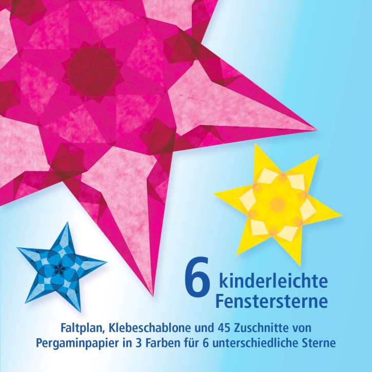 6 kinderleichte Fenstersterne - klassisch Set 2 tiefblau, magenta, hellgelb