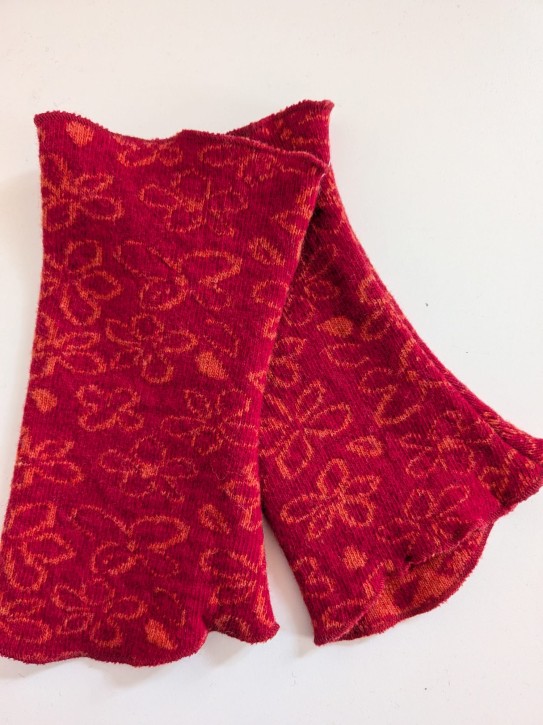 Daumenstulpen mit Blumen rot orange