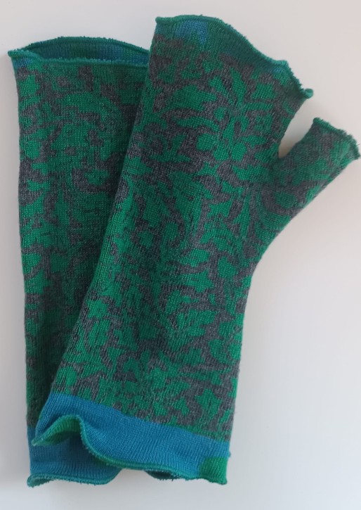 Daumenstulpen floral grün türkis anthrazit