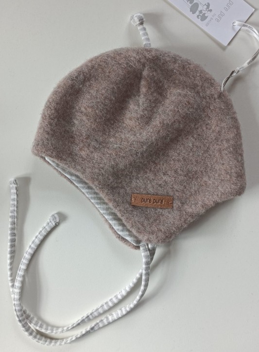 Baby Binde Mütze beige geringelt