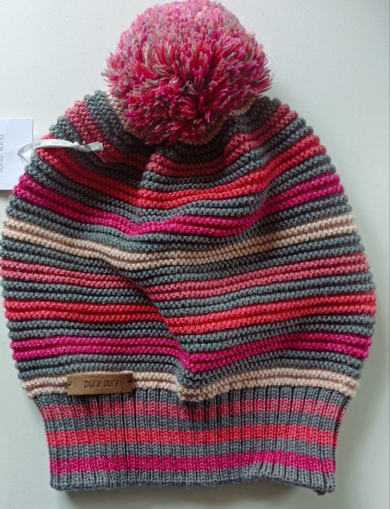 Mütze mit Bommel pink grau rose 55/57