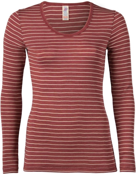Langarm Damen Unterhemd shirt Wolle Seide kupfer geringelt