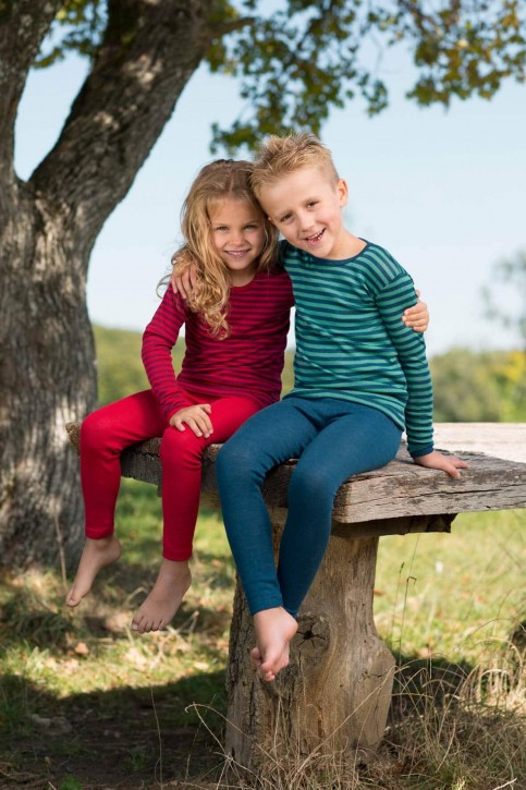 Kinder Unterhemd Langarm Shirt Wolle Seide eisvogel marine