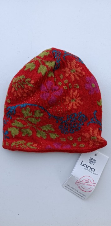 Mütze mit floralem Muster rot