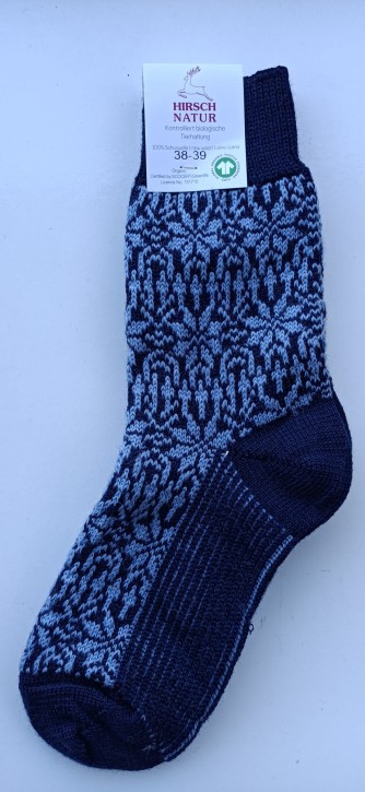 Warme Norwegersocke / auch als Hausschuhersatz marine hellblau 40-41