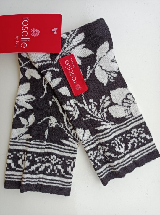 Pulswärmer floral aus Baumwolle schwarz ecru