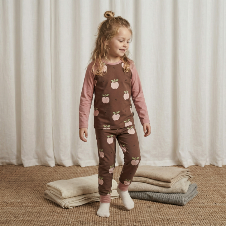 Schlafanzug Pyjama Set lang rosa Apfel apple