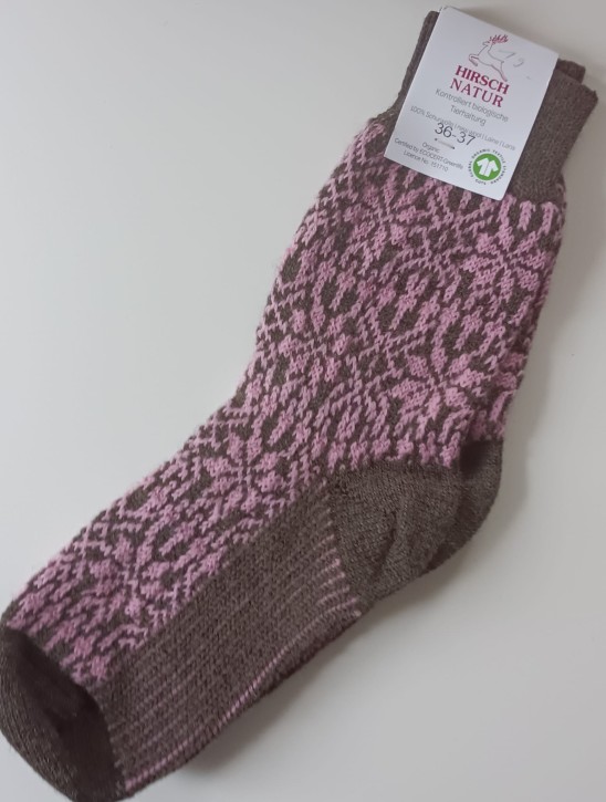 Warme Norwegersocke / auch als Hausschuhersatz braun rosa
