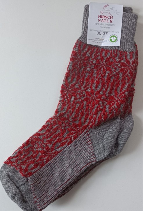 Warme Norwegersocke / auch als Hausschuhersatz rot grau