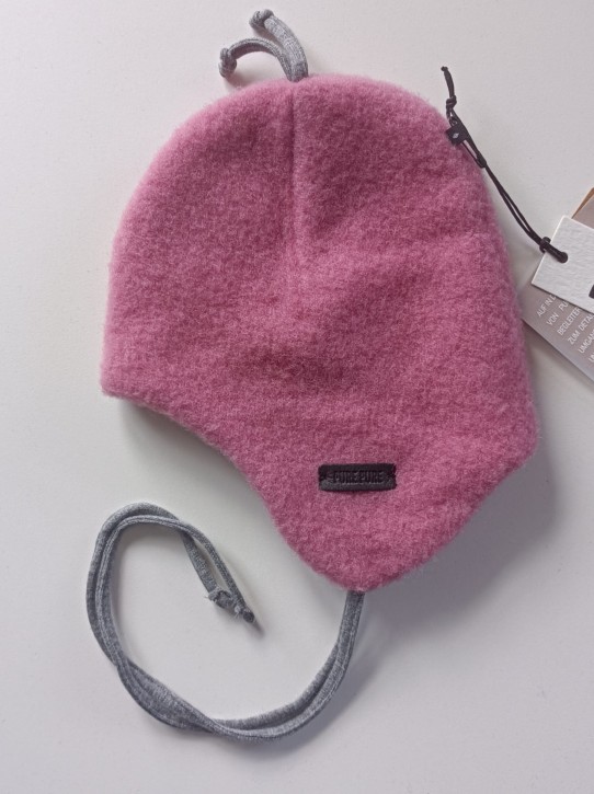 Baby-Binde Mütze uni rosa mit grauem Band/ Innenfutter
