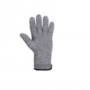 Erwachsenen Finger Handschuhe mit Lederbesatz grau melange 7
